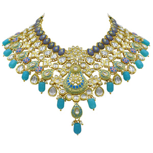 Gold Plated Kundan Floral Design Choker Necklace Set