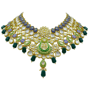 Gold Plated Kundan Floral Design Choker Necklace Set