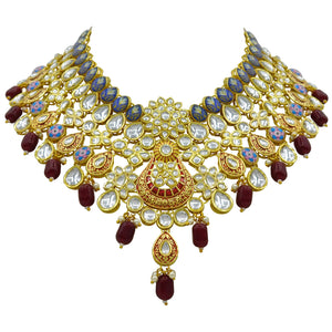 Gold Plated Kundan Floral Design Choker Necklace Set