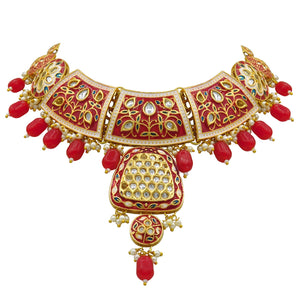 Gold Kundan Mina Jewellery Set