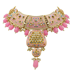 Gold Kundan Mina Jewellery Set