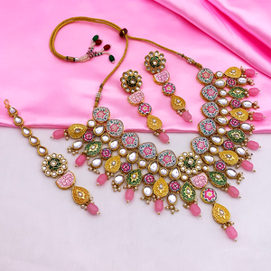 Kundan and Meenakari with Floral Design Necklace Set