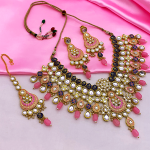 Gold Plated Kundan Floral Design Choker Necklace Set