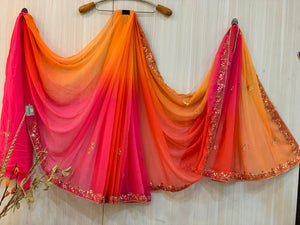 Paikar Red & Orange Chiffon Saree