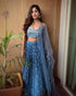 Dark sky blue faux georgette wedding Lehenga choli Semi-Stitched)
