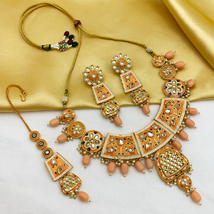 Gold Kundan Mina Jewellery Set