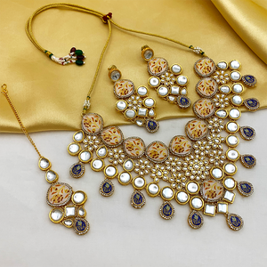 Gold  Kundan Design Choker Necklace Set For Women