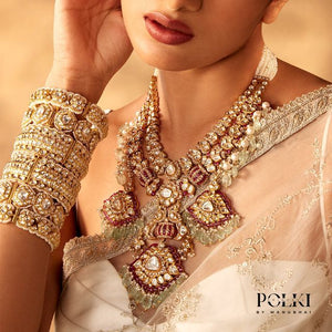 beautiful Polki necklace and kangan  with sea green stones is something perfect to compliment