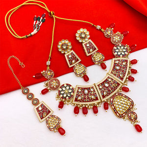 Gold Kundan Mina Jewellery Set