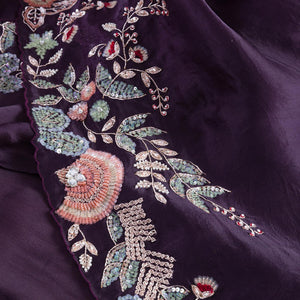 Wine Colour Embroidery Designer Saree With Blouse