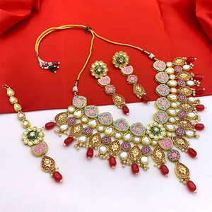 Kundan and Meenakari with Floral Design Necklace Set