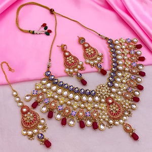 Gold Plated Kundan Floral Design Choker Necklace Set