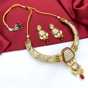 Imitation Hathi Dant Gold Necklace Set