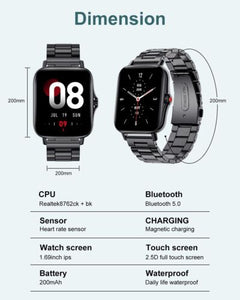 GOOD WATCH-Smart Watch for Men Women w/ Bluetooth Call 1.69'' HD Touch Screen Square Stainl