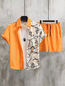 CORDS ORANGE HALF Design Mens Half Sleeves Premium Cords Cotton Material