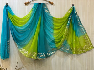 Blue and Green Chiffon Saree