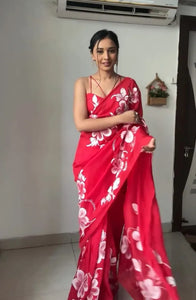 READY TO WEAR RED TRENDY 1-MINUTE GEORGETTE SAREE