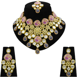 Gold  Kundan Design Choker Necklace Set For Women