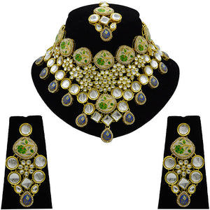 Gold  Kundan Design Choker Necklace Set For Women