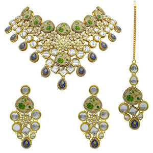 Gold  Kundan Design Choker Necklace Set For Women