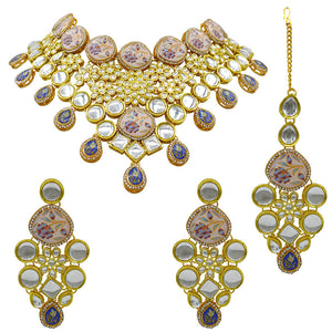 Gold  Kundan Design Choker Necklace Set For Women