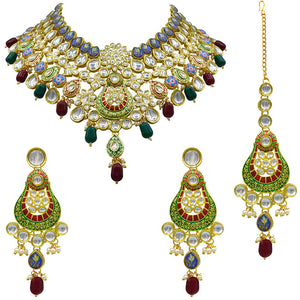 Gold Plated Kundan Floral Design Choker Necklace Set