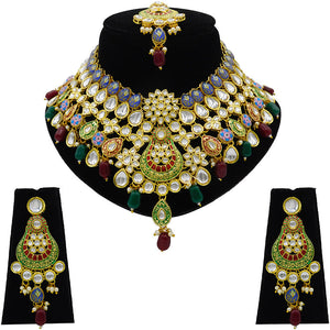 Gold Plated Kundan Floral Design Choker Necklace Set