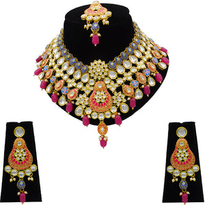 Gold Plated Kundan Floral Design Choker Necklace Set