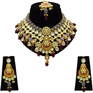 Gold Plated Kundan Floral Design Choker Necklace Set