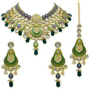 Gold Plated Kundan Floral Design Choker Necklace Set