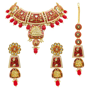 Gold Kundan Mina Jewellery Set