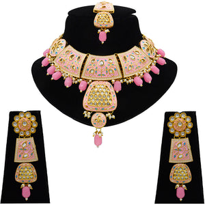 Gold Kundan Mina Jewellery Set