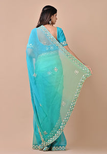 Indriya Blue & Green  Chiffon Saree