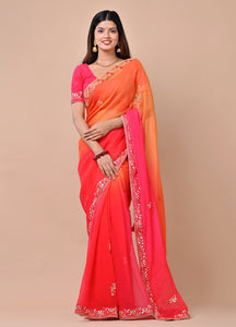 Paikar Red & Orange Chiffon Saree