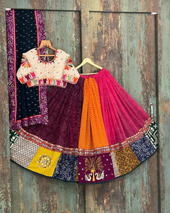 Multi Colour Maslin Cotton With Digital Print Real Mirror Navratri  Special Lehenga Choli Set