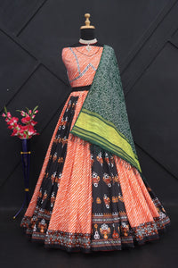 Orange Colour  Maslin Cotton With Digital Print Real Mirror Navratri  Special Lehenga Choli Set