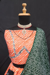 Orange Colour  Maslin Cotton With Digital Print Real Mirror Navratri  Special Lehenga Choli Set