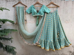 Semi-Stitched) Ocean Green Lehenga Set, Indian Wedding Lengha Made to measure bridesmaid