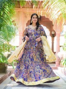 Blue Printed Peplum Lehenga Set