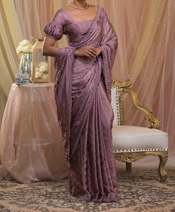 Lavender Silver Stonework Crepe Saree-Koskii