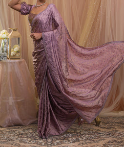 Lavender Silver Stonework Crepe Saree-Koskii