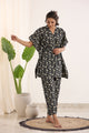 Black Cotton Printed Kaftan and Pajama Set