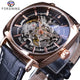 GOOD WATCH-man Black Genuine Leather Fashion Royal Luxury Gold Clock Transparent Skeleton Men Automatic Mechanical Watches Top Brand