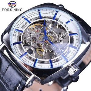 GOOD WATCH-man Black Genuine Leather Fashion Royal Luxury Gold Clock Transparent Skeleton Men Automatic Mechanical Watches Top Brand