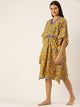 Mustard Yellow Pure Cotton Floral Printed Kaftan Nightdress