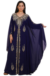 Buy Georgette Embellished Kaftan Gown in Navy Blue Online