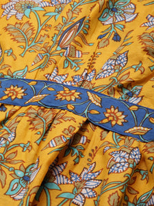 Mustard Yellow Pure Cotton Floral Printed Kaftan Nightdress