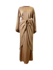 Sehrish Wrap Three Piece Top & Skirt Set - Caramel