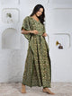 Green Cotton Printed Kaftan Maxi Dress