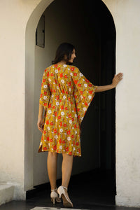 Mustard Printed Kaftan Loungewear